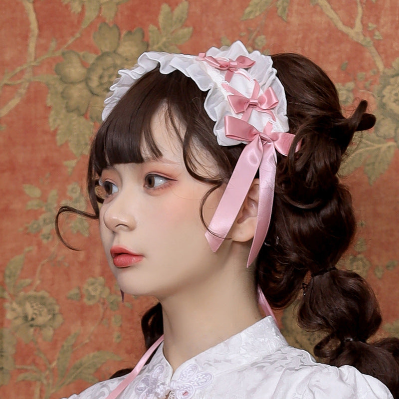 Sweet Japanese Style Lolita Headwear Multicolors free size Love Fuqu- Pink White 