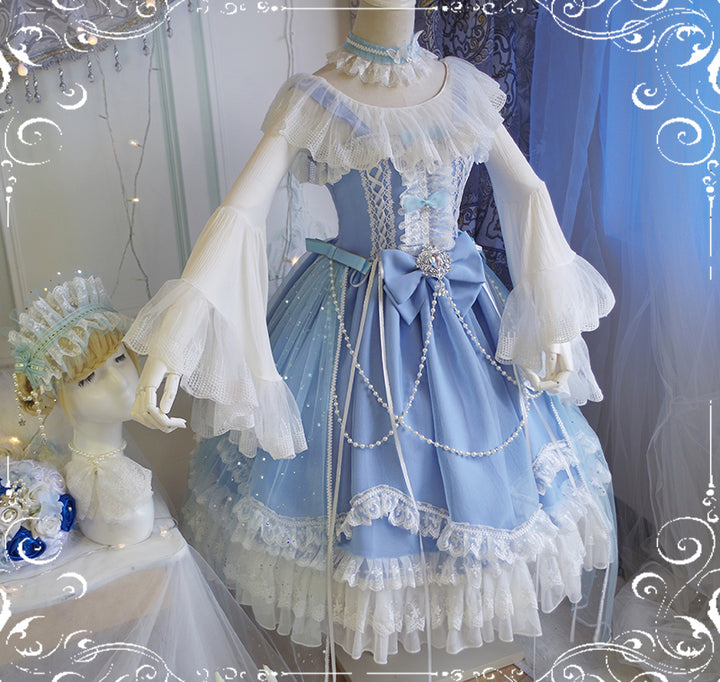 (Buyforme)Fairy Tales~Fate Quartet Bridal Lolita Gothic JSK Dress light blue L(fit L-XL) JSK set (with 5 detachable accessories)