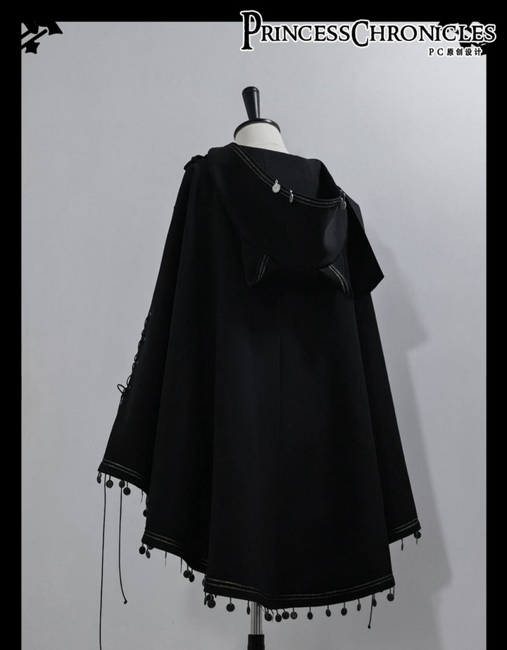 Princess Chronicles~Black Cat~Black Ouji Lolita Cape with Cool Cat Ear Hood