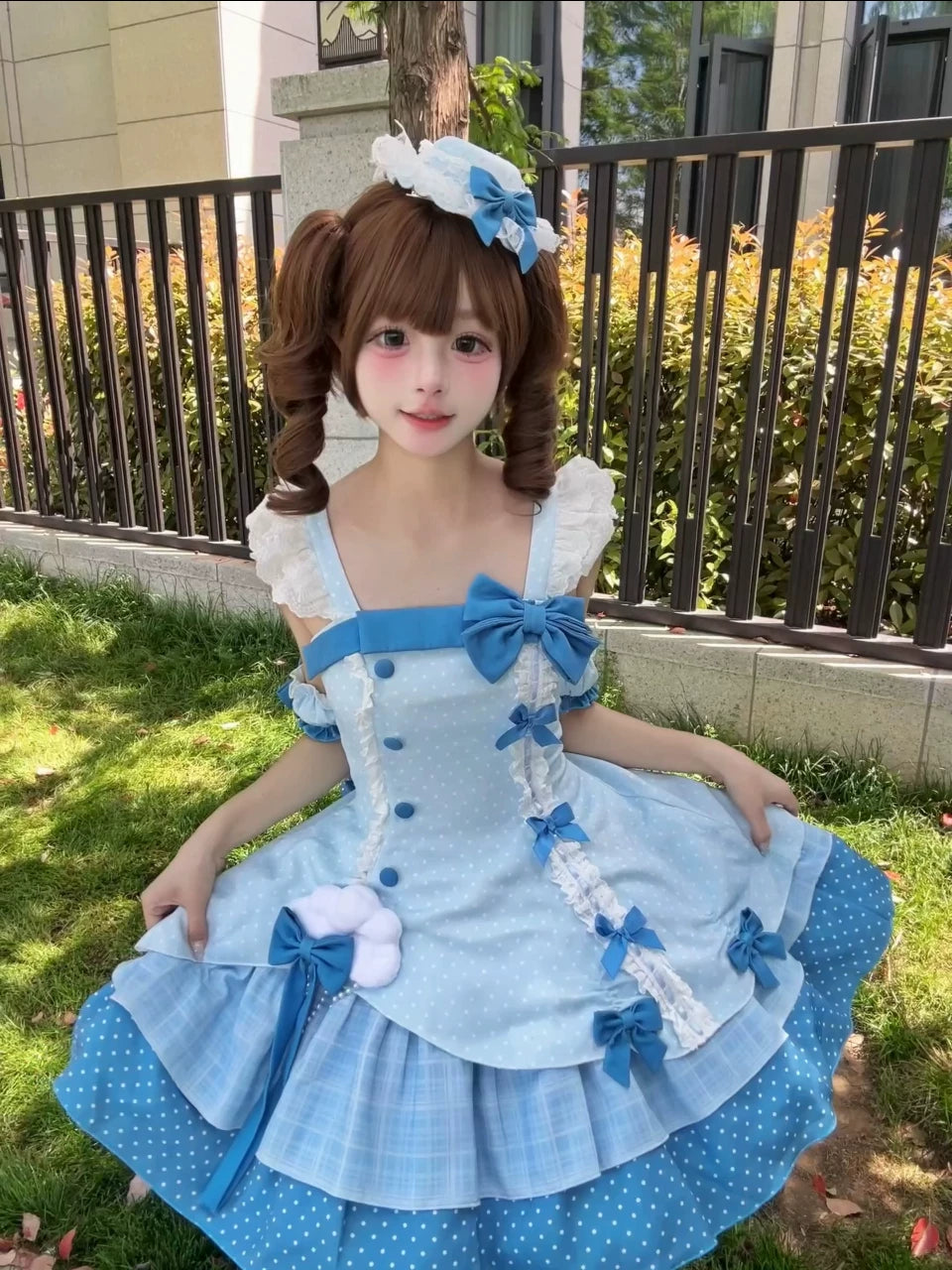 Glass Bottle - Sweet Lolita JSK Dress Set, Polka Dot & Bow Details 45792:862886