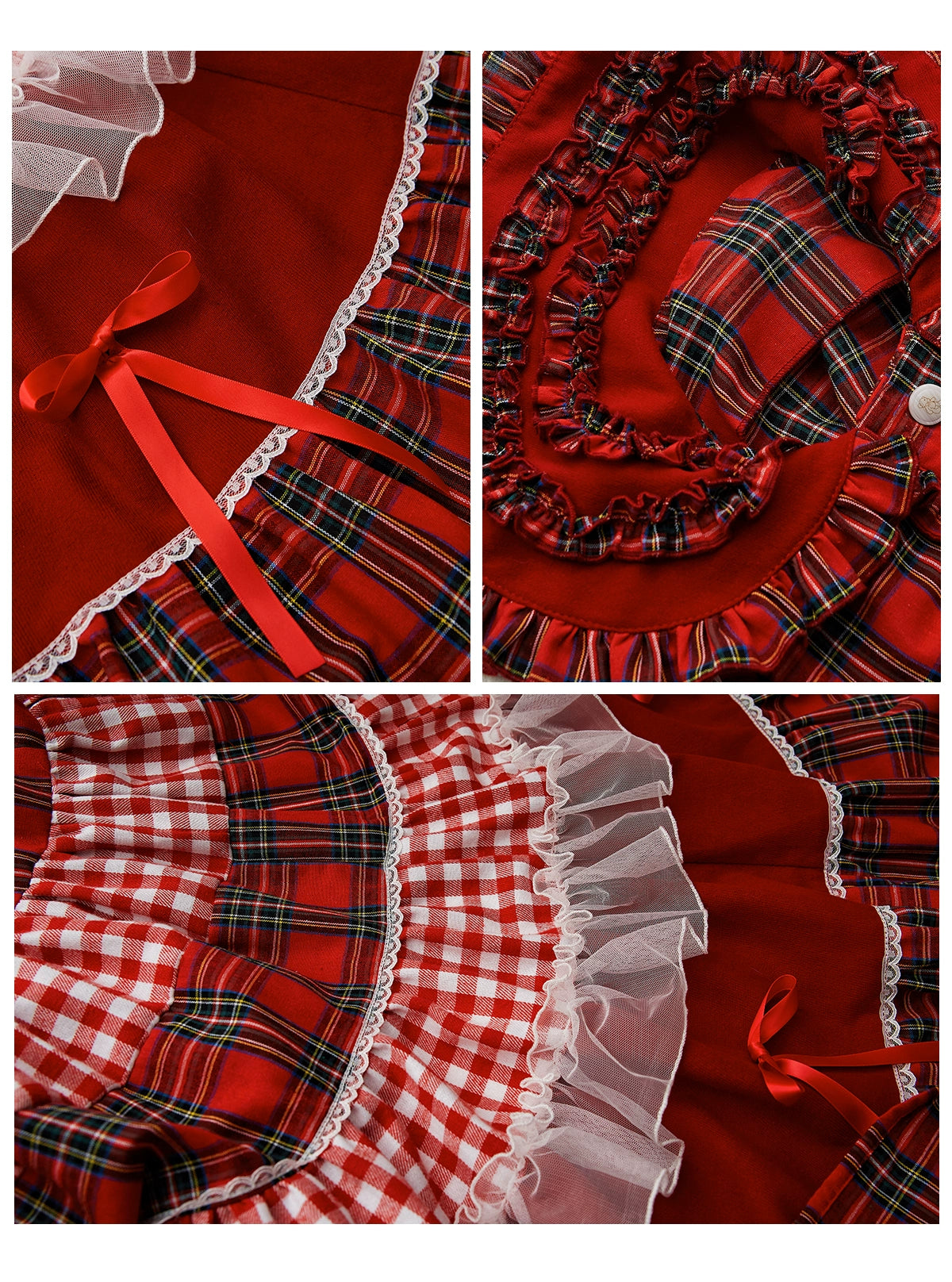 (BFM)Soso Meme Club~Vintage Lolita OP Dress Red Lolita Plaid Dress for Spring Summer 35704:500304