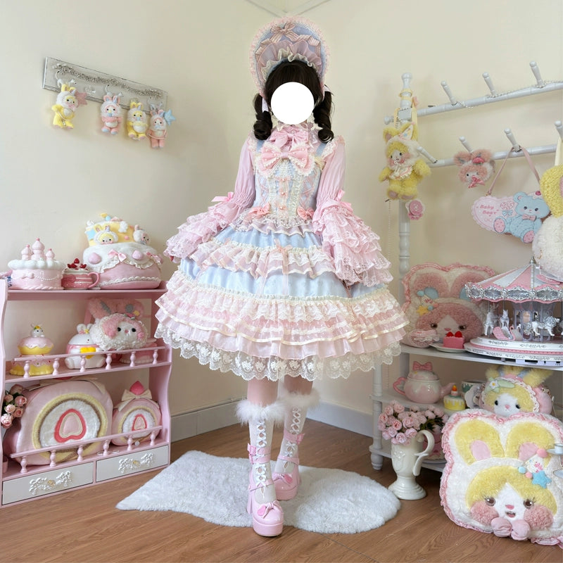 Hanguliang~Star Love Song~Wedding Sweet Lolita JSK Suit Doll-like Dress Blue JSK only S