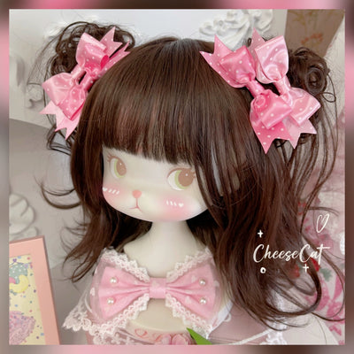 Cheese Cat~Kawaii Lolita Hair Clip Polka Dot Ribbon Bow Clips   