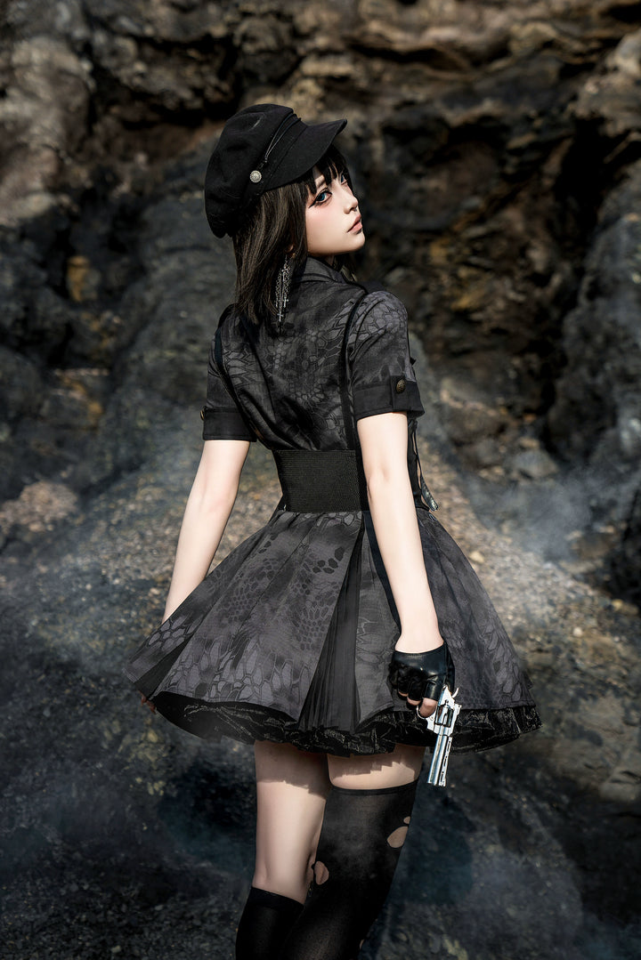 Your Highness~Iron Rose Black Mamba~Gothic Lolita OP Nurse Military Lolita Dress