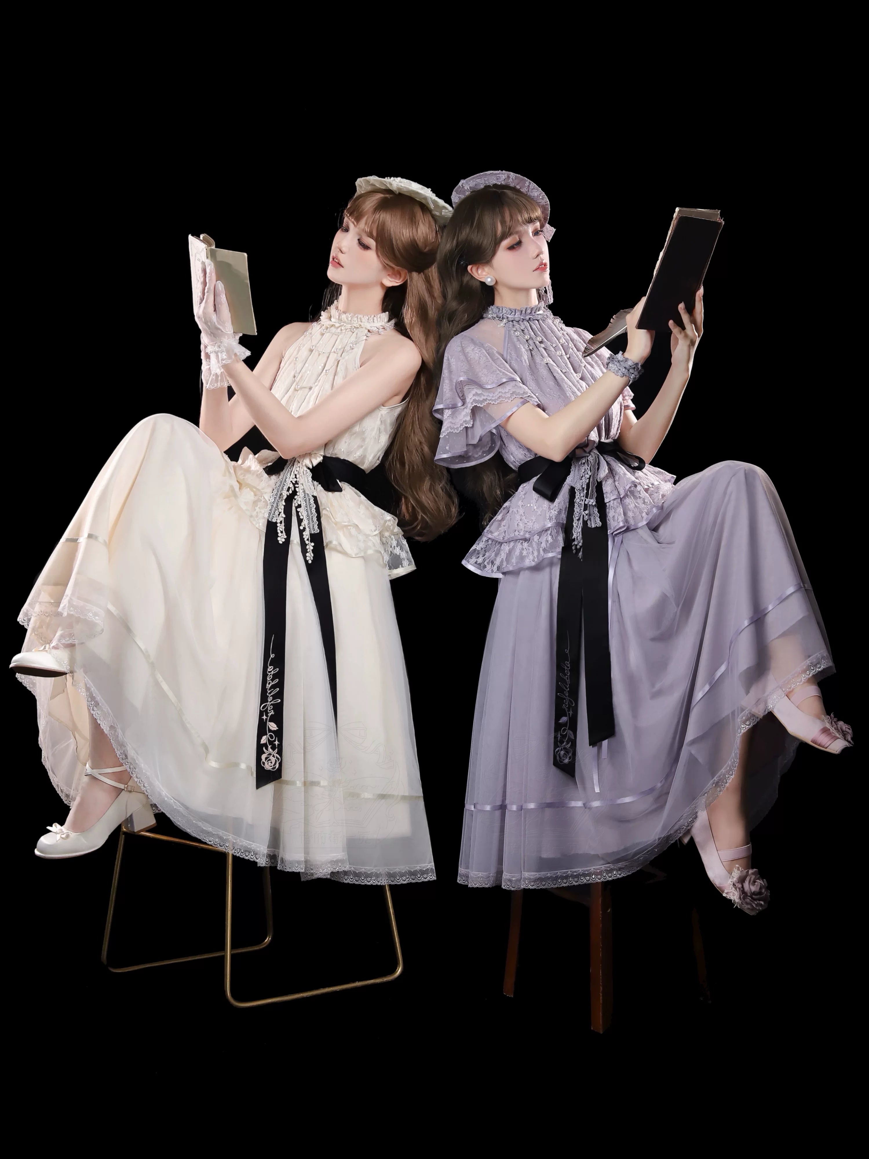 Moonlight Ode - Classic Lolita Lace Halter-neck Blouse & Tulle Skirt Set