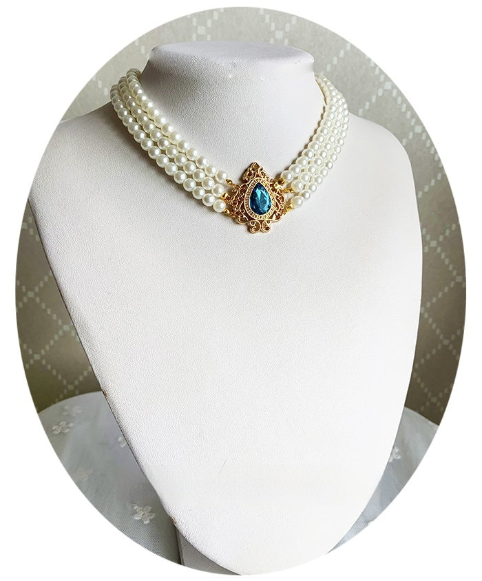 Luo Li~Wedding Lolita Necklace Multi-layer Pearl Pendant   