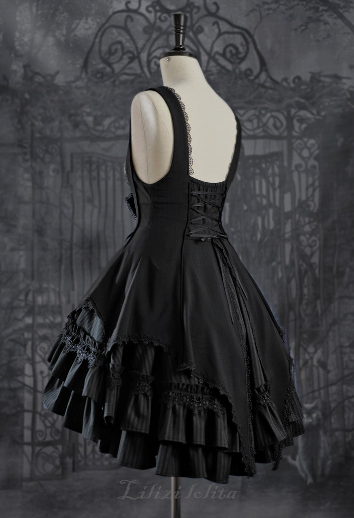 Lilizi~Redemption Song~Gothic Lolita OP Dress Cross Embroidery Tiered Hem   