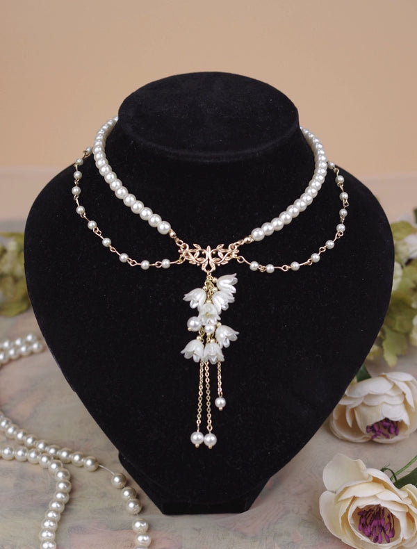 Rose of Sharon~Lily Miss~Elegant Lolita Pearl Necklace and Earrings Set necklace  