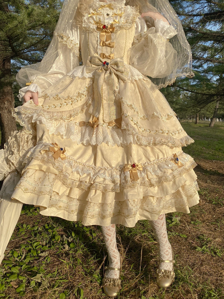 Fishing boss~Elegant Lolita Flounce Hemline Princess Dress Multicolors