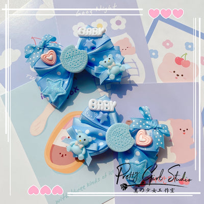 Pretty Girl Lolita~Sweet Lolita Blue Headwear Handmade Accessory a pair of cookie side clips  