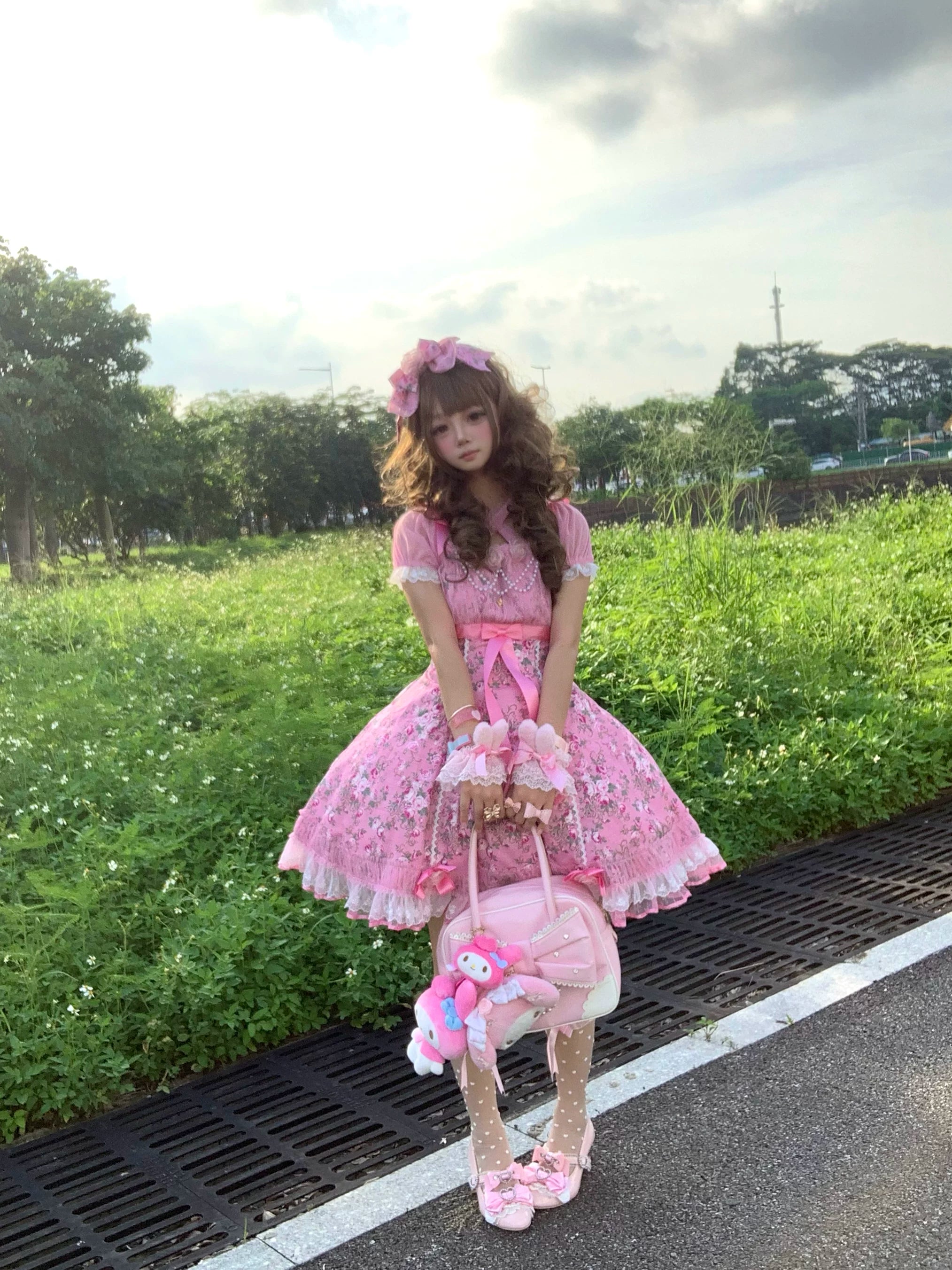 Crimson Poem - Old School Lolita Six-Panel Cut Floral Printed OP Dress 45550:852957