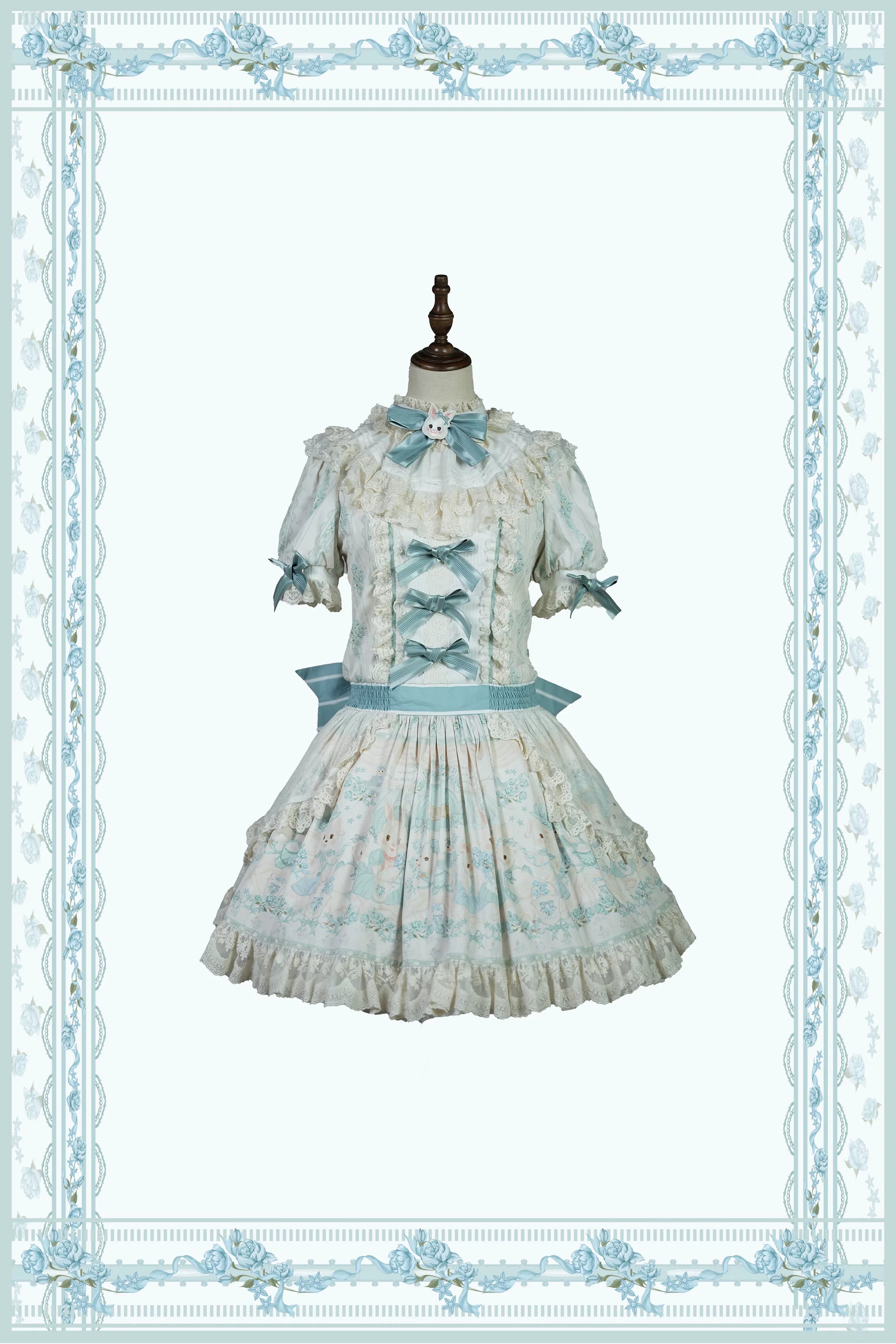 Showa Doll Garden - Elegant Plus size Lolita Dress, Bunny & Lamb Print (2XL 3XL 4XL 5XL L M S XL) 44534:812114
