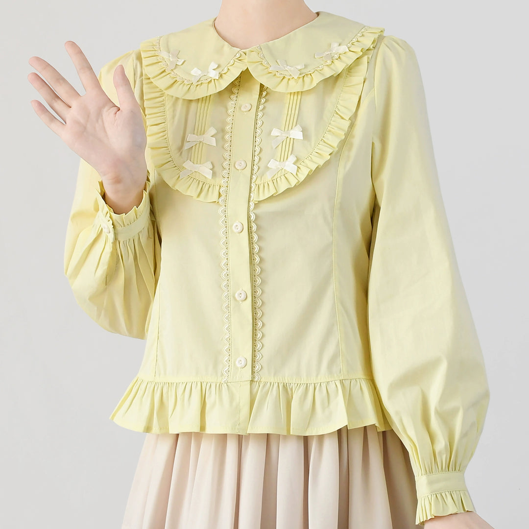 MIST~Sweet Lolita Blouse Doll Collar Lolita Shirt With Bubble Sleeve S Yellow 