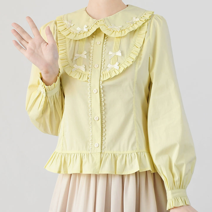 MIST~Sweet Lolita Blouse Doll Collar Lolita Shirt With Bubble Sleeve S Yellow 