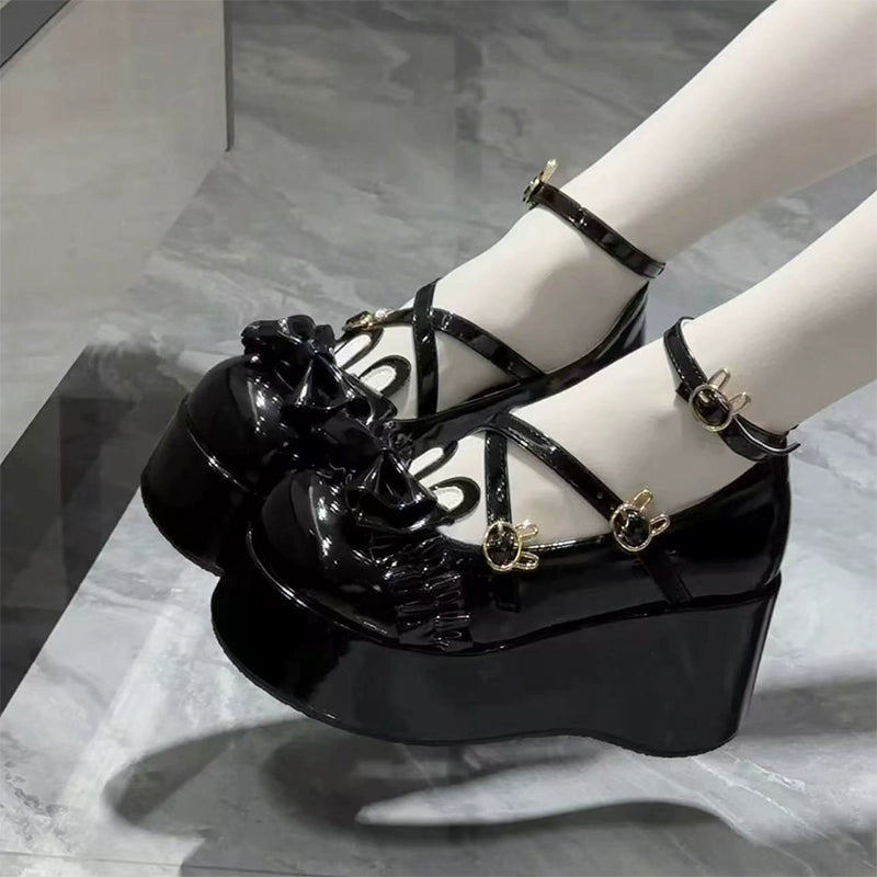 Fairy Godmother - Bond Bunny - Sweet Lolita Platform Shoe, Bunny Ear Accents Black - Patent - 83.1" (8 cm) 34