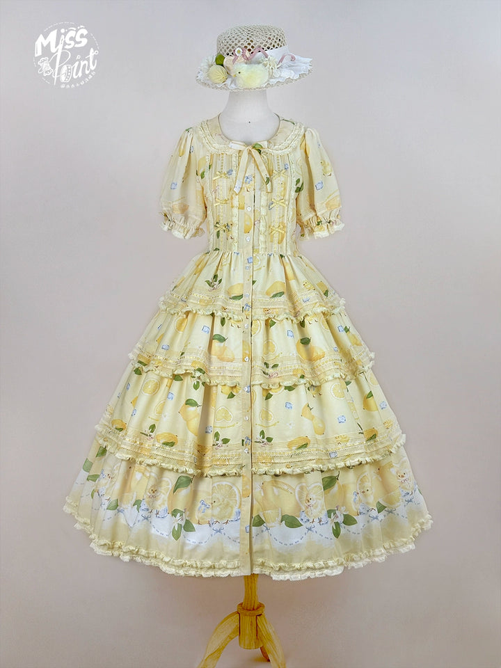 Miss Point~Lemon Chick~Country Lolita Printed OP With Button Front 42984:760435