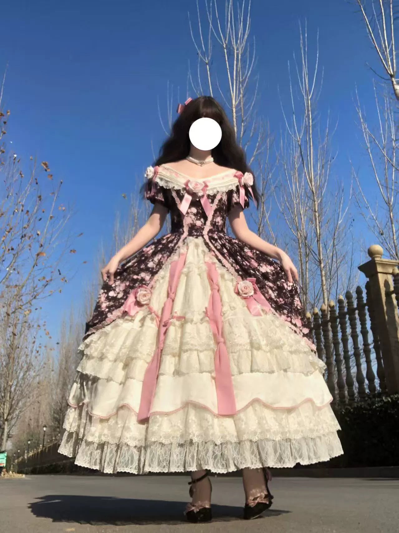 Dolota Flower Wall - Classic Lolita Floral OP Dress, Open Shoulder (L M S XL) 44485:811204