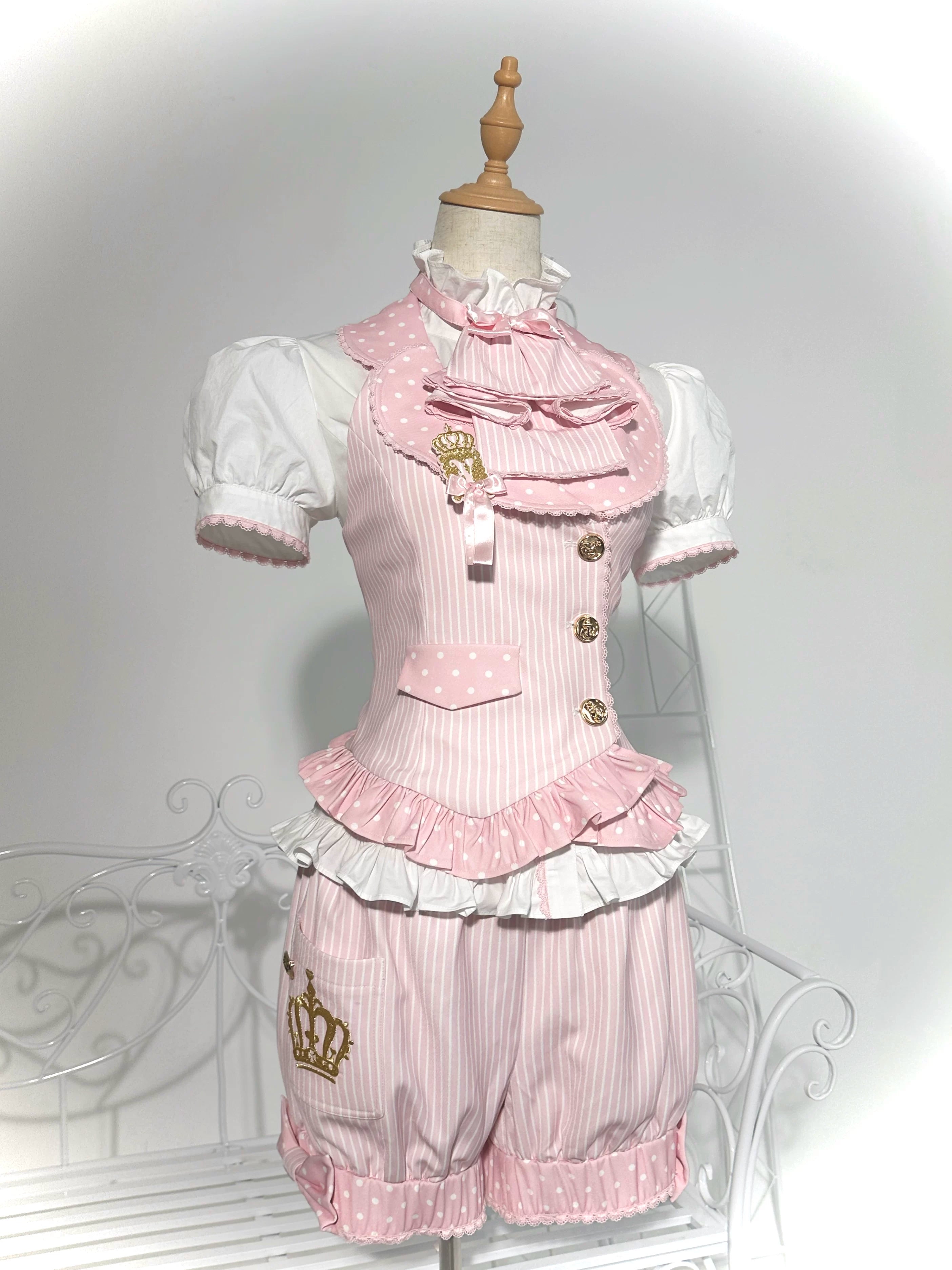 New Century Princess - Pink and Gold Old School Lolita Skirt & Vest Set 45861:866054