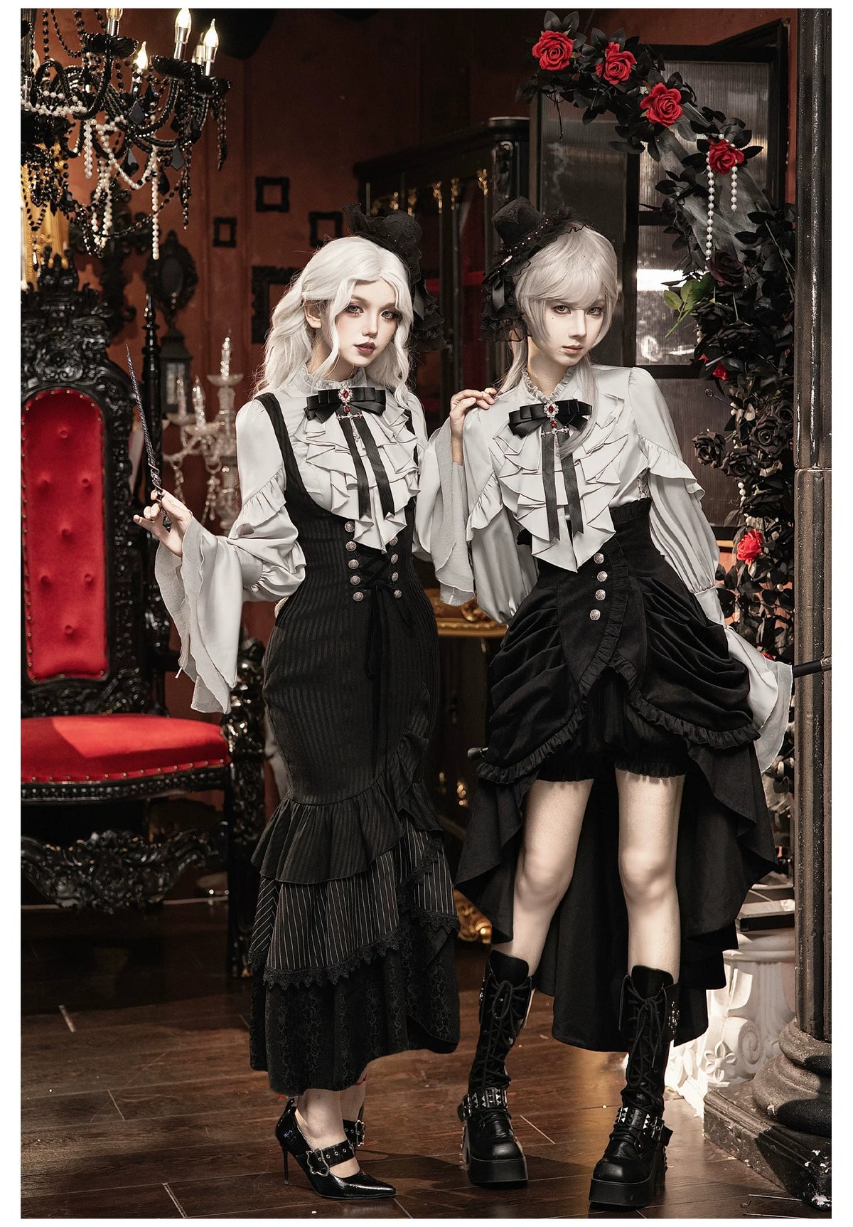 Night Crow - Elegant Gothic Lolita Blouse or Skirt Set, Irregular Hem