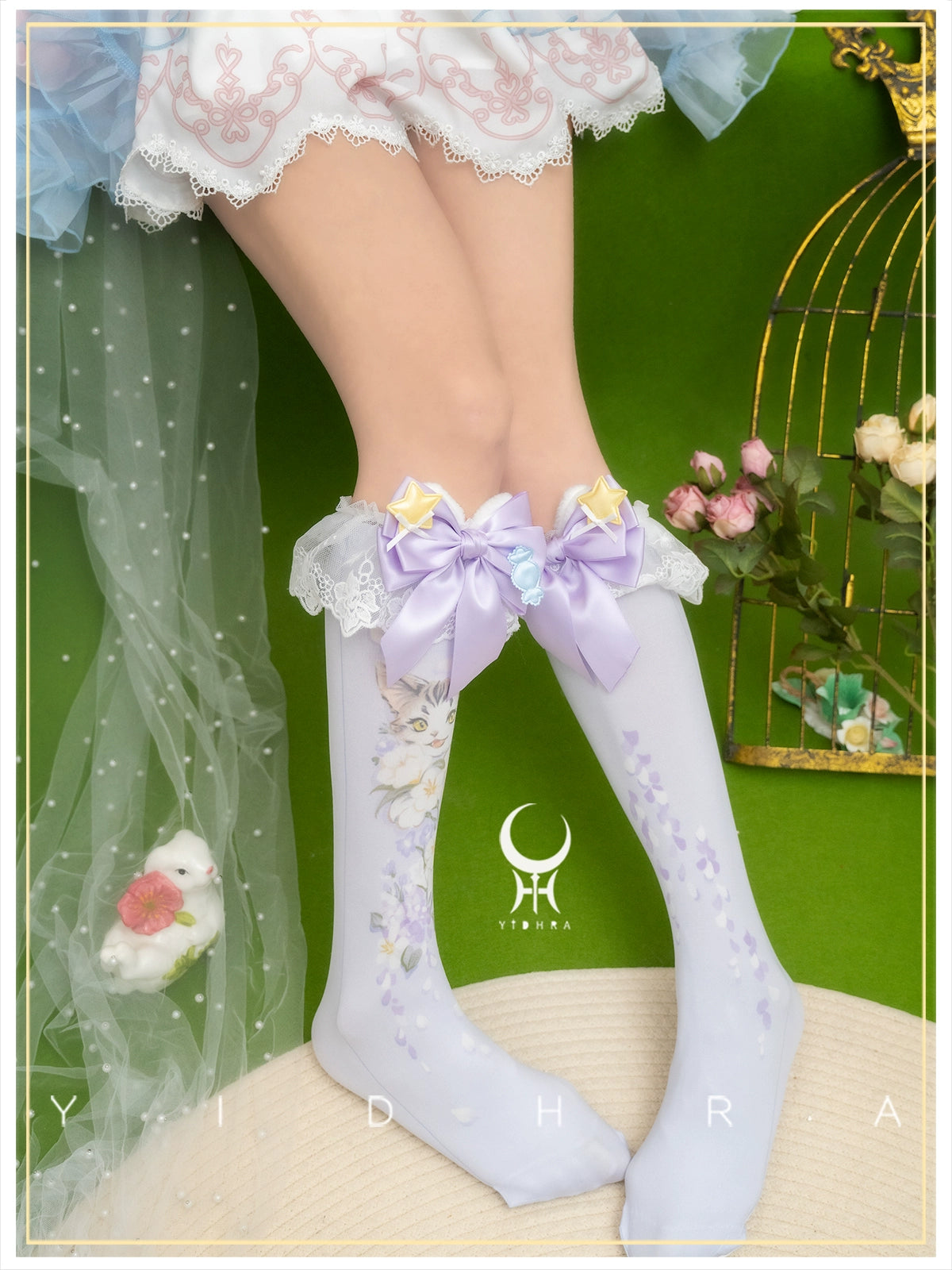 Yidhra - Animal Garden - Kawaii Lolita Calf Socks Cat Rabbit Print Stockings Full Set of Calf Socks(4 pairs)