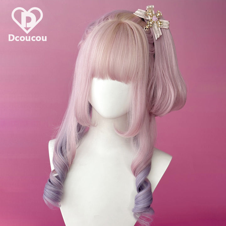 (Buyforme)Dcoucou~No-Heart Rabbit 45cm Long Curly Ponytail Wig Multicolors strawberry candy  