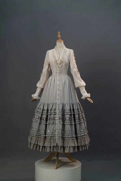 (BFM)Fantastic Wind~Leno Lily~Elegant Lolita JSK Dress Full Set Embroidered PH Style S Gray-JSK 