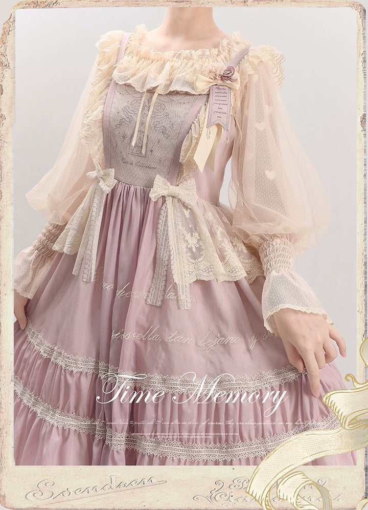 Time Memory~Layered Heart~Sheer Classic Shirt with Mutton Sleeves & Polka Dot