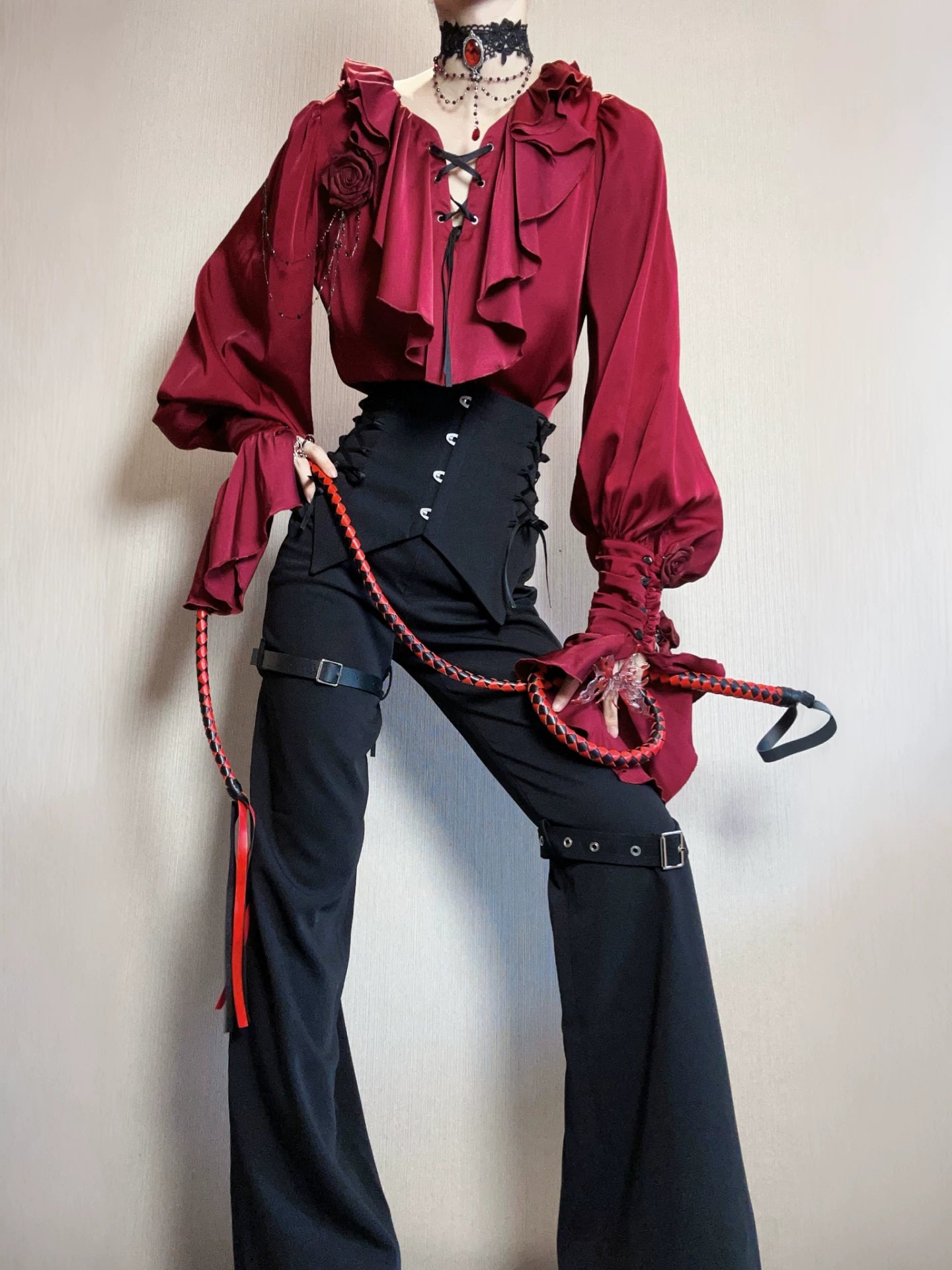 Ouji Lolita V-Line Backless Blouse & Slight Flare Pants 45671:858324
