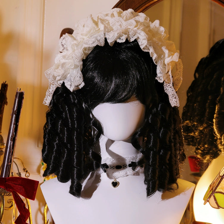 Mabuxi - 33CM Sparkling Lolita Wig Roman Curls Gorgeous Court Wig Black wig only
