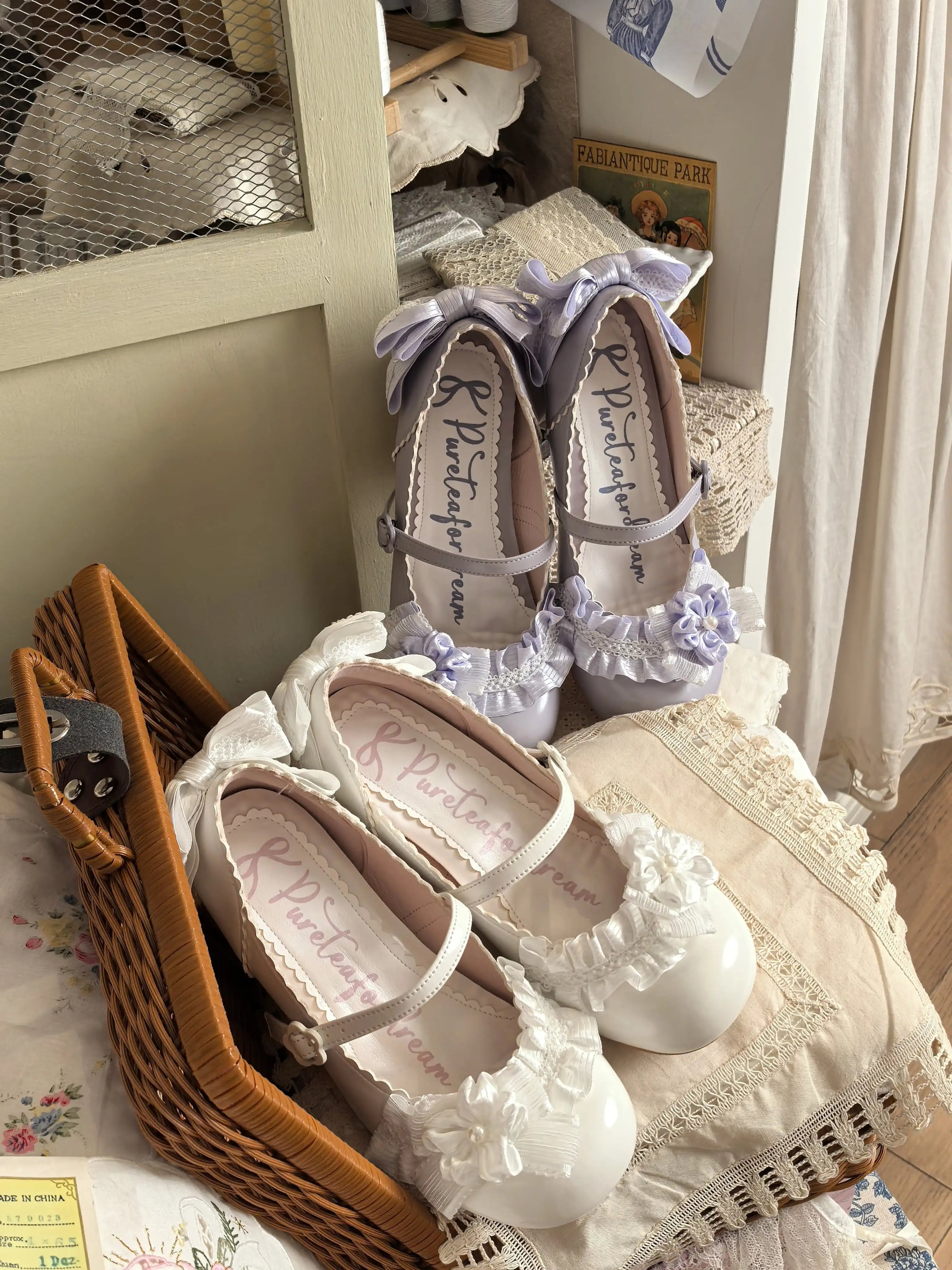 Moonlit Sakura - Sweet Lolita Round-toe Heel Shoes, Floral Accent 45385:845974