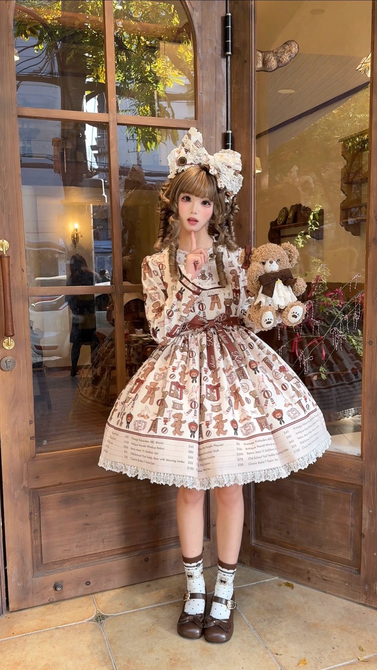 Fairyfaith - Little Bear Daily - Kawaii Lolita Embroidered JSK & OP Dress, Bear Print 44384:806246