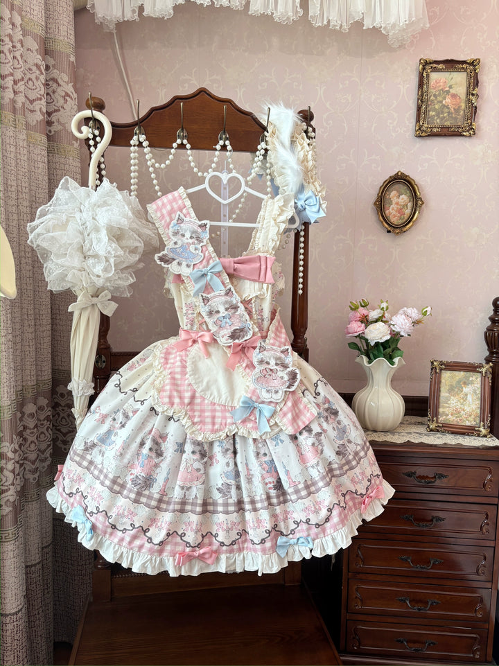 Shattered Lace Dream - Shattered Cat - Kawaii Lolita Cat-ear Headband, Brooch & Sash Petal Apron Only