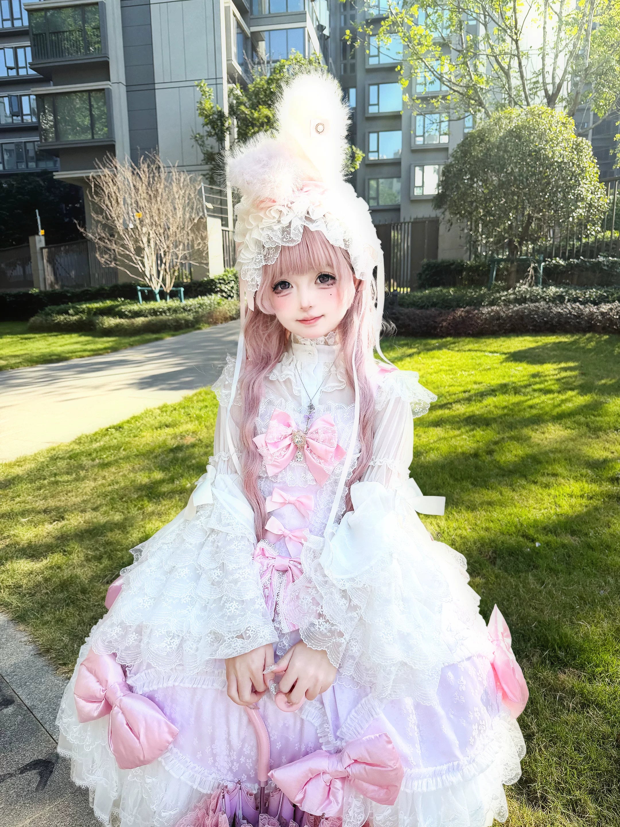 Floral Dream Isle - Sweet Lolita Doll-like JSK Dress, Bows & Lace 44705:821071