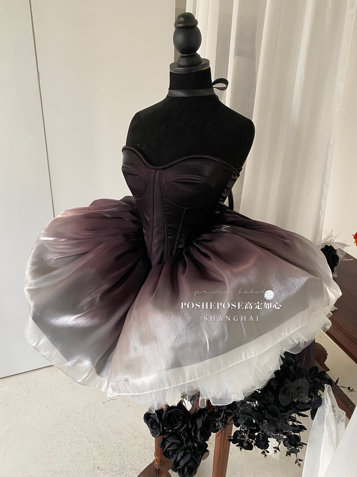 (BFM)POSHEPOSE~Black Swan~High-End Elegant Lolita Princess Dress XS Black Swan dress (fishbone version) 