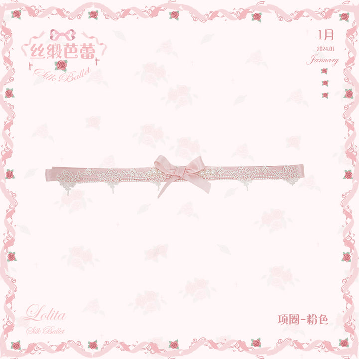 Mademoiselle Pearl~Silk Ballet~Wedding Lolita Veil Accessories Set Choker (Pink)  