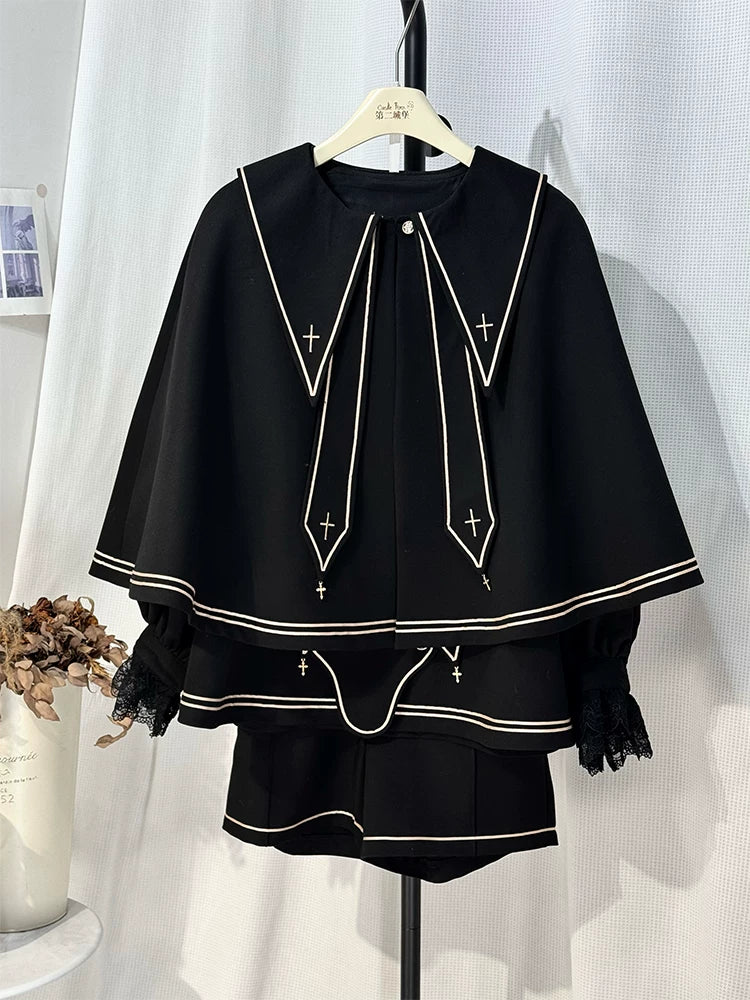 Angel & Devil - Button Closure Ouji Lolita Cape Set, Cross Embroidery