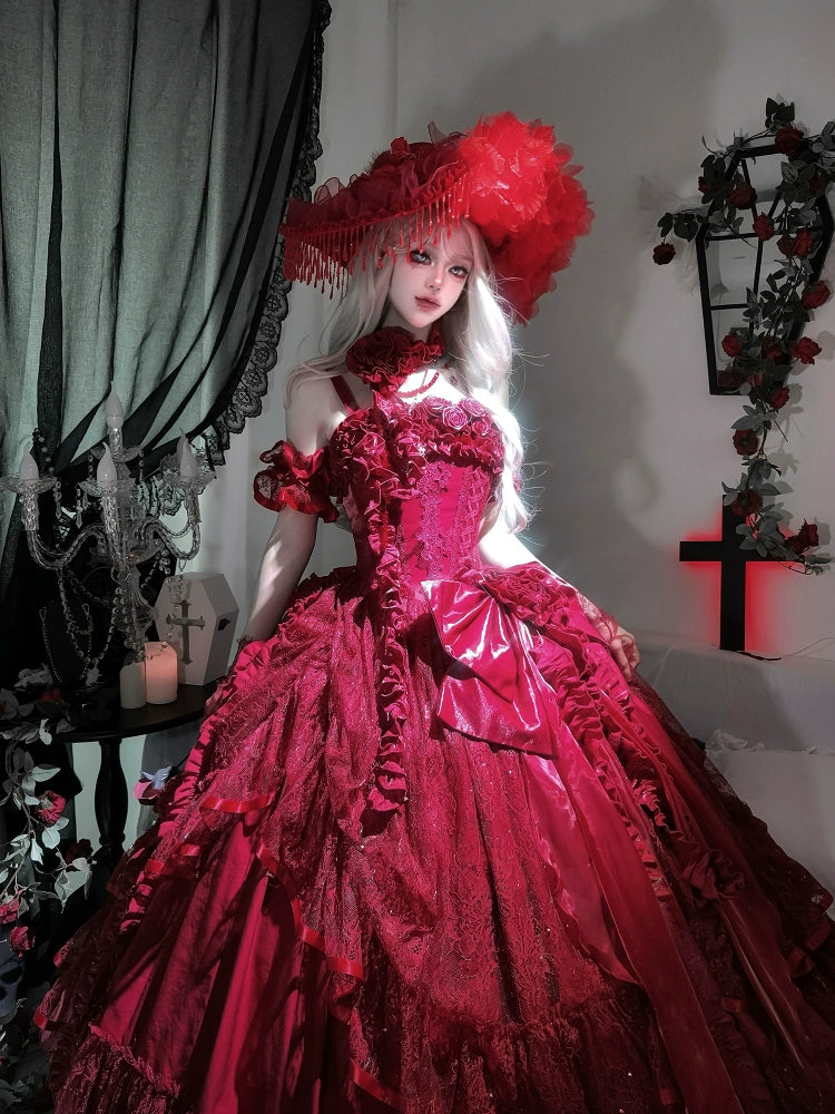 Silent Manor - Red Gorgeous Bridal Wedding Lolita JSK Dress 43388:774950
