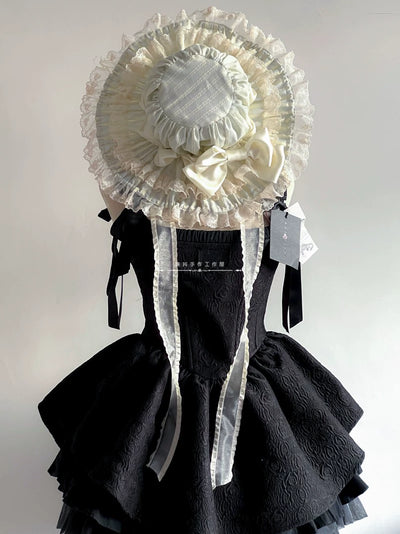 MAID~Vintage Lolita Hat Striped Lace Hat   