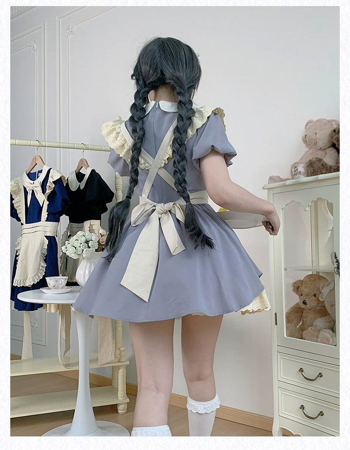 With PUJI~KissKiss~Maid Lolita OP Dress Pleated Lace Multicolor Dress   