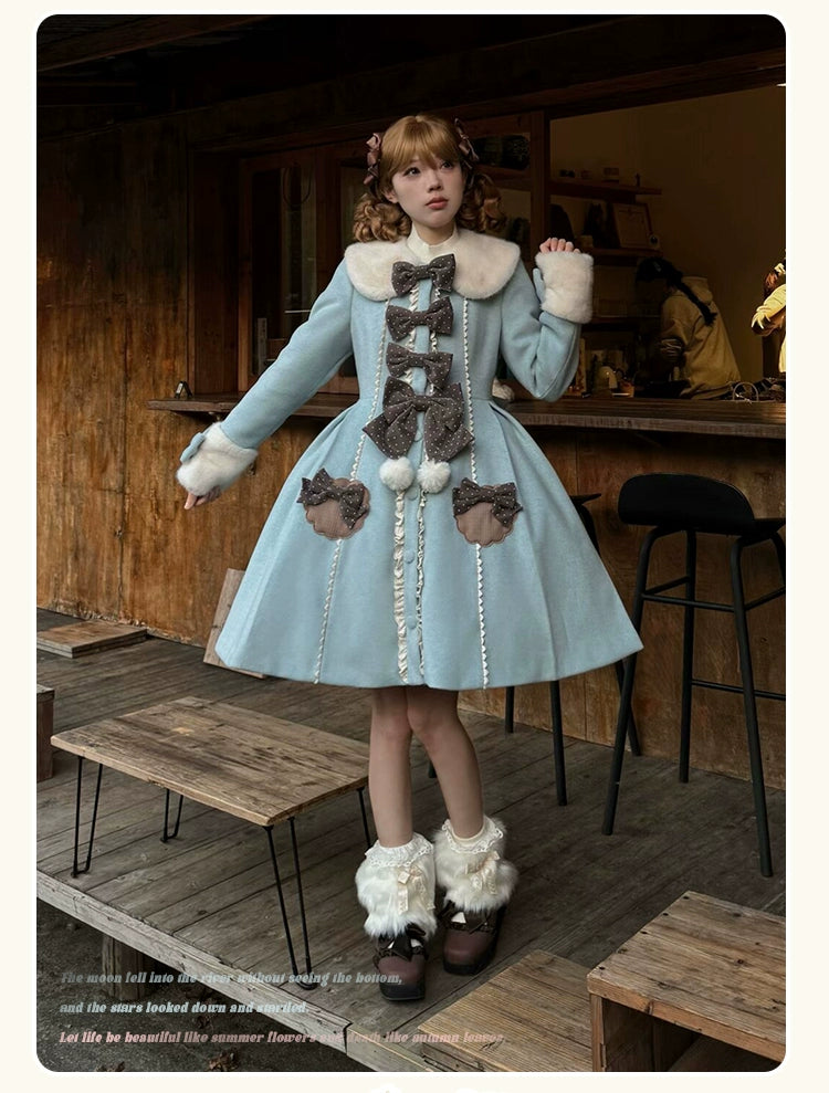 Sakurahime - Sweet Cookie - Sweet Lolita Coat Detachable Cape Pastel Outwear Blue Coat+ Cape S