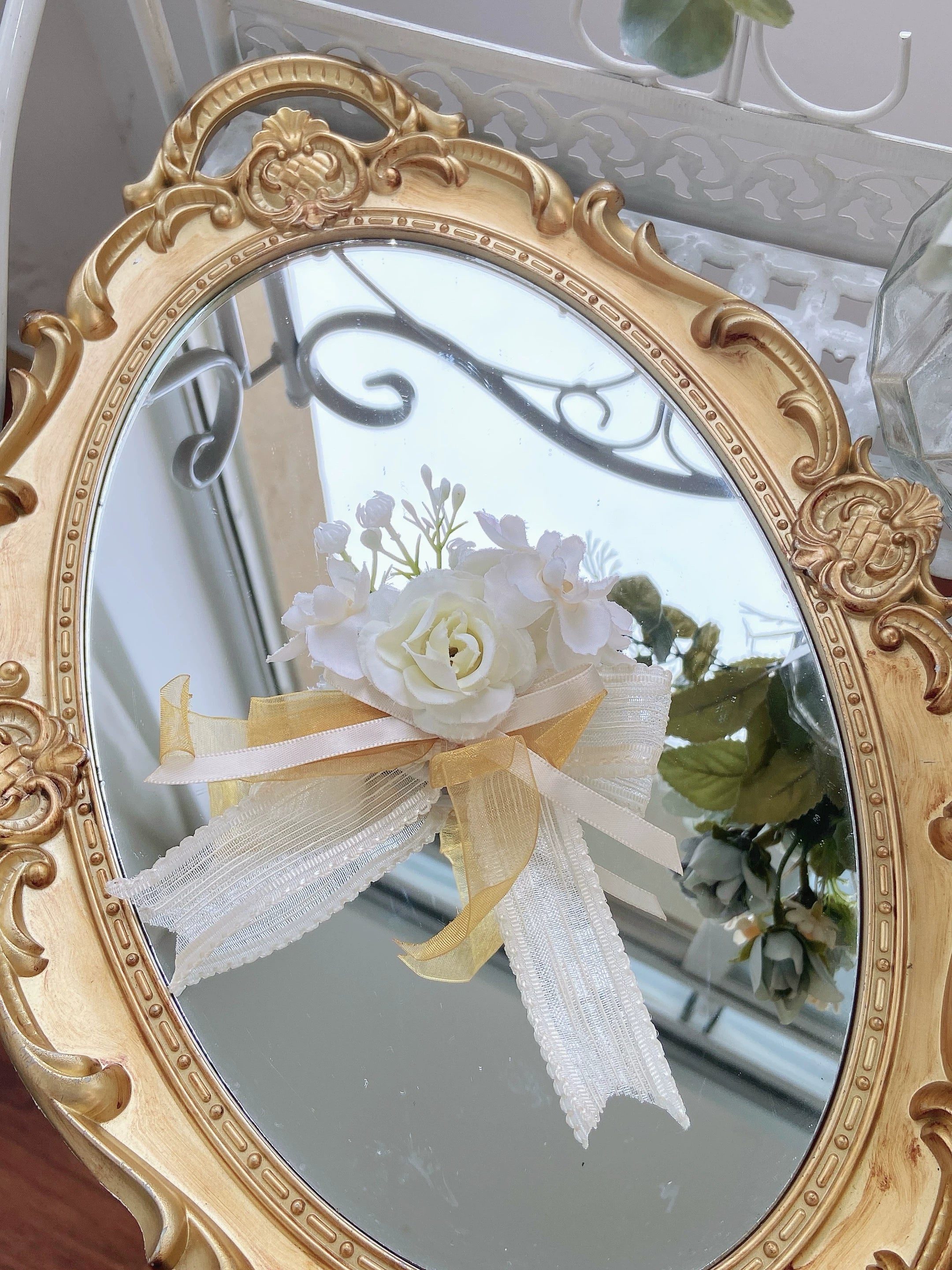 Yellow Blossom & Rose - Sweet Lolita Floral Embroidery JSK, Drawstring Lift-up Hem Yellow - Hanamaru Brooch Only S