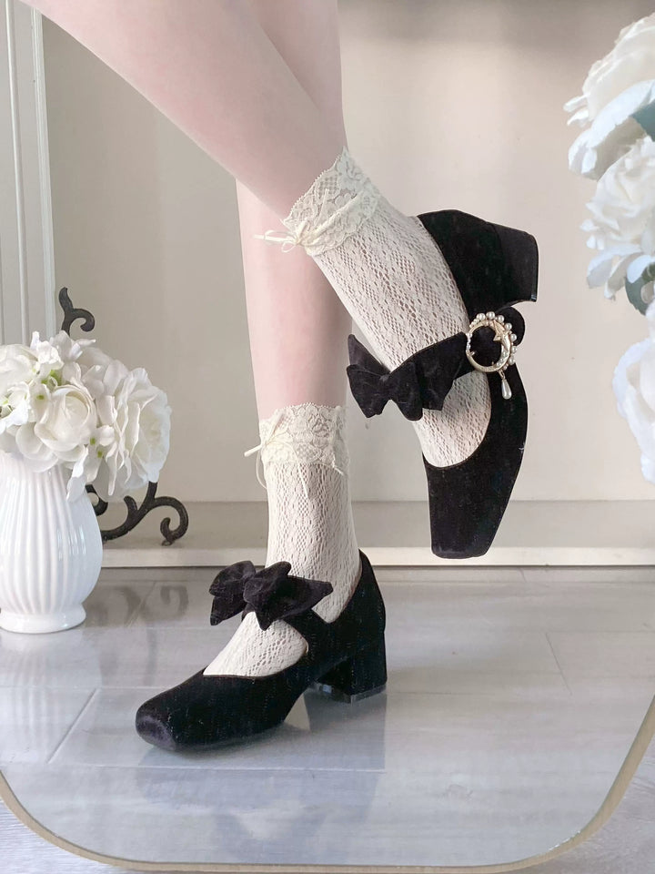 Pure tea for dream~Angel Velvet~Sweet Lolita Shoes Mid-heel Velvet Shoes   