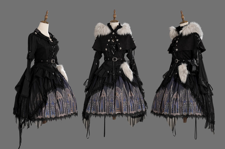 Wuyuzhe~Wolf Hunter~Gothic Lolita SK Set Halter Overskirt Cape Vest   