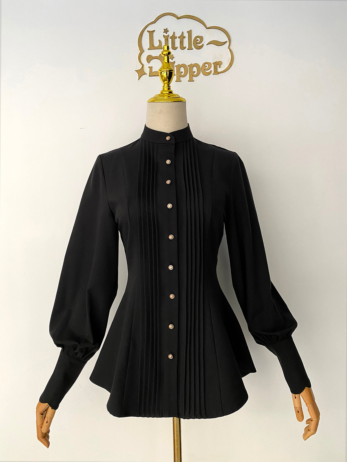 Little Dipper~Elegant Lolita Mutton Sleeve Stand Collar Blouse black S 