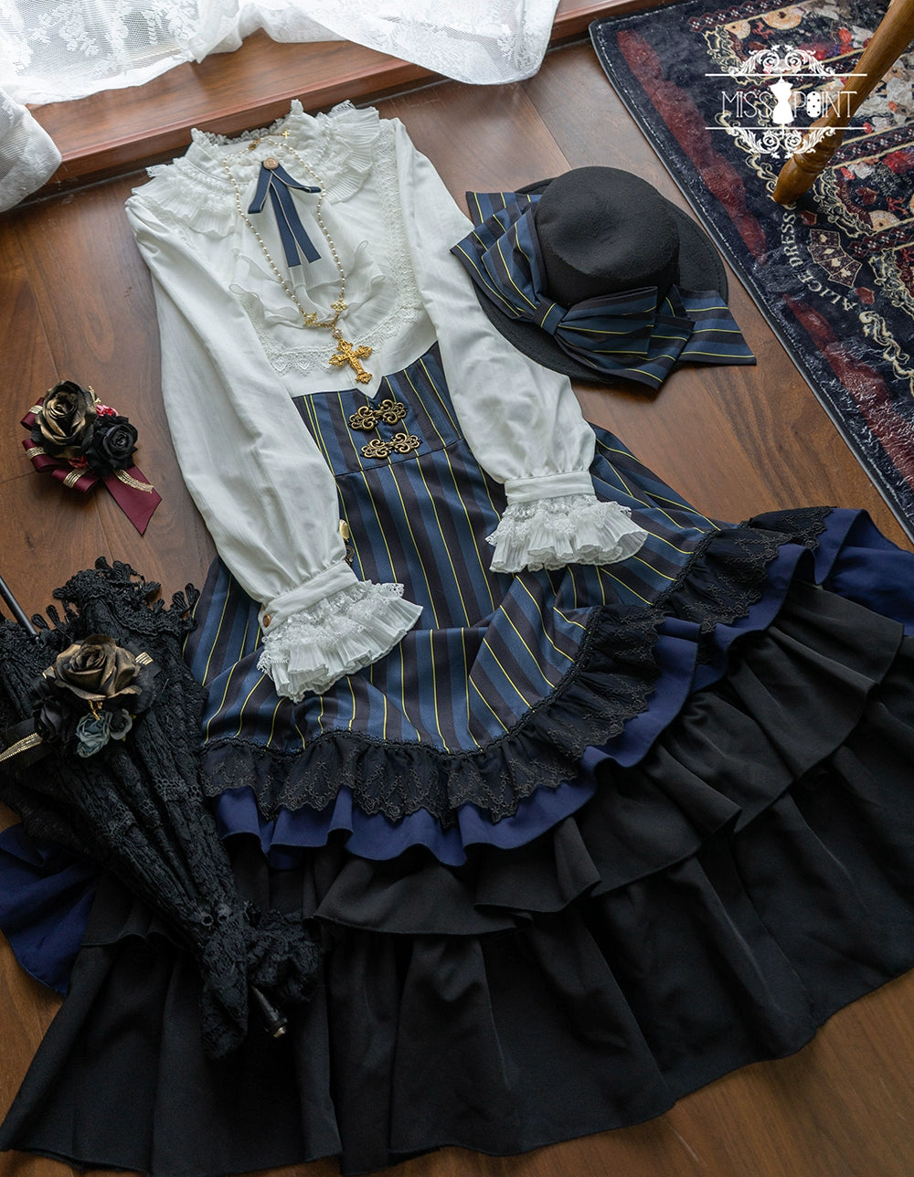 (Buyforme)Miss Point~Customized Lolita Elegant Striped High Waisted Fishbone SK   