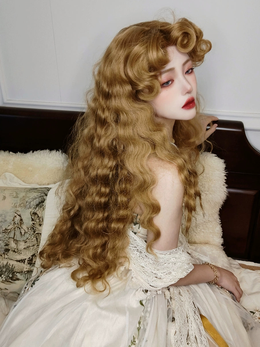 Mabuxi~Princess Diary~Golden Brown Lolita Wig Sheep Curls Long Romantic Wig 40476:670200