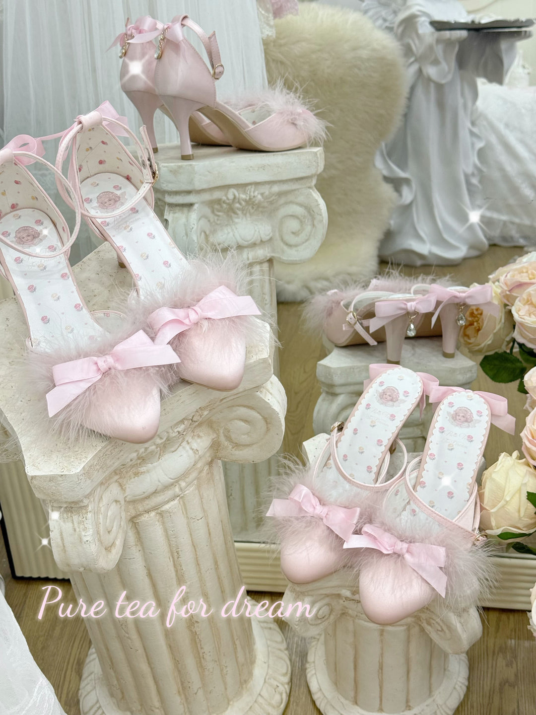 Pure Tea For Dream~Swan Lake~Sweet Lolita Shoes Satin Lolita Hight Heels Sakura Pink 34