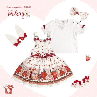 Polaris Lolita~Rabbit Berry Gift Box~Sweet Lolita Salopette and Dress Set rabbit berry gift box red salopette large full set small 