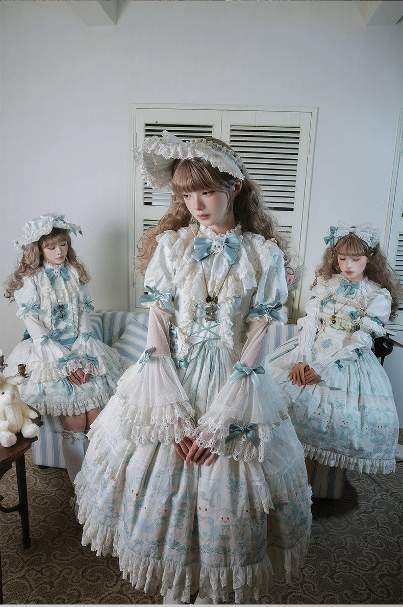 Showa Doll Garden - Elegant Plus size Lolita Dress, Bunny & Lamb Print 44534:812125