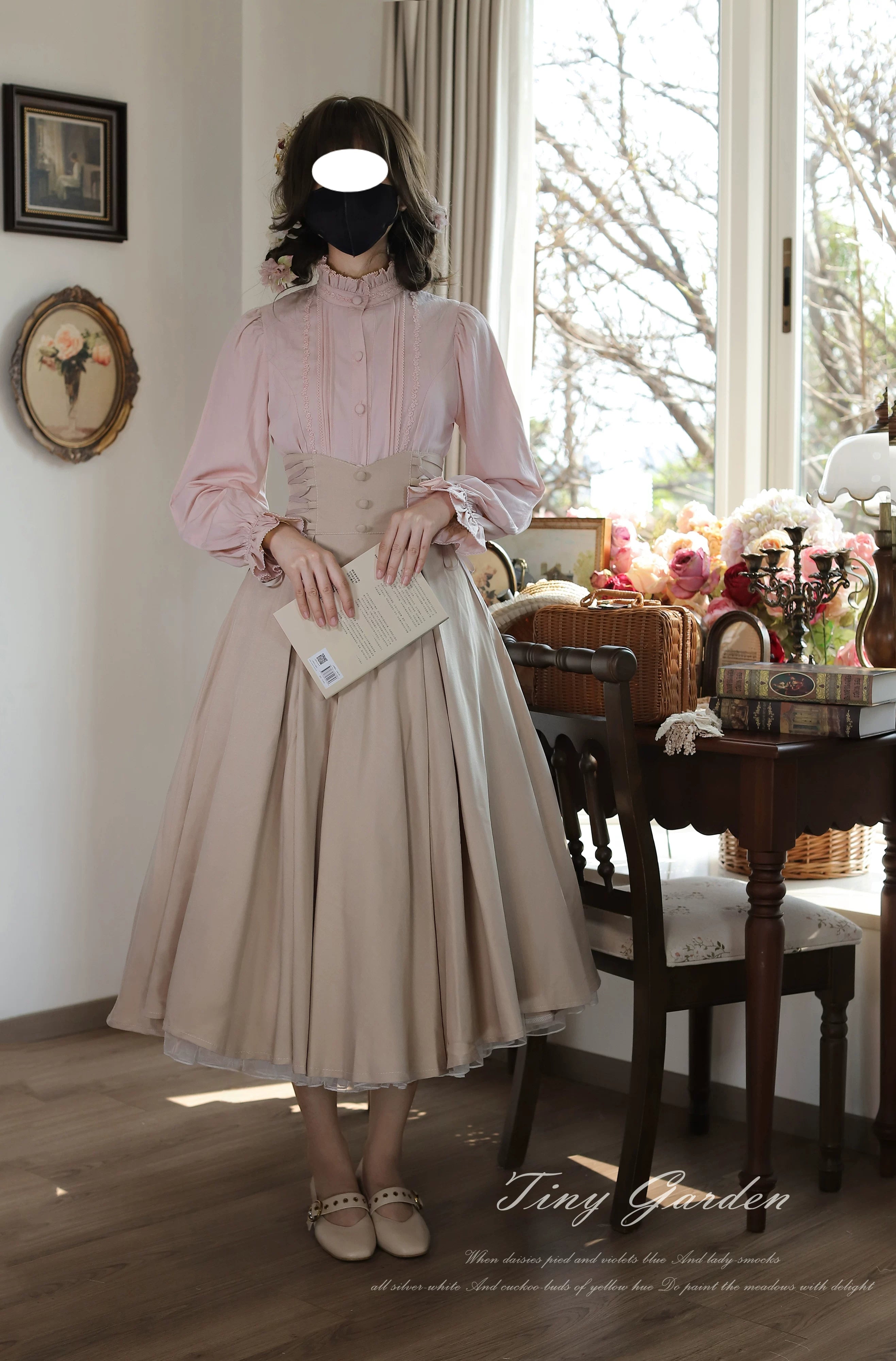 Moring Mist and Letter - Classic Lolita Long Sleeve Shirt, Stand Collar